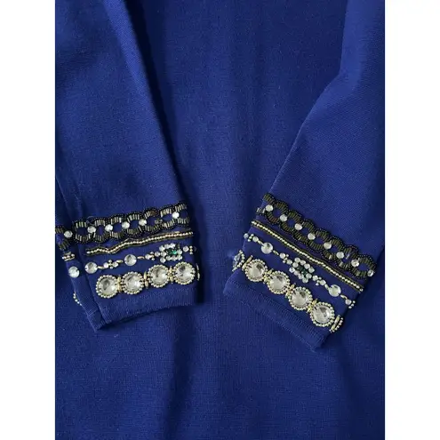 Vintage Cerulean Blue Paillette Gem Embellished Knit Dress Festive Holiday Sz M Size M