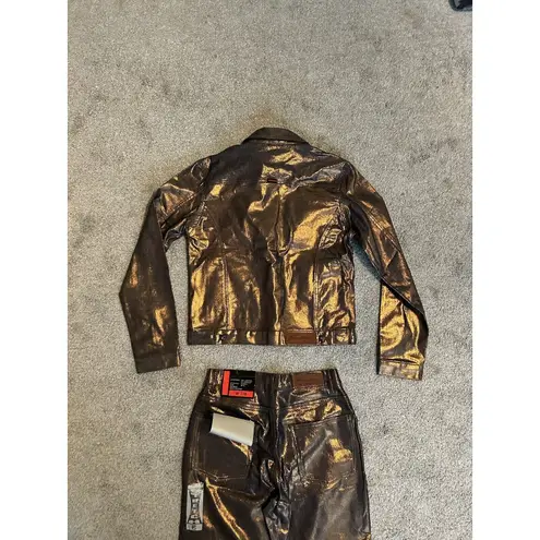 Vintage Y2K FUBU Metallic Brown Pants 7/8 And Matching Jacket 9/10 NWT Size M