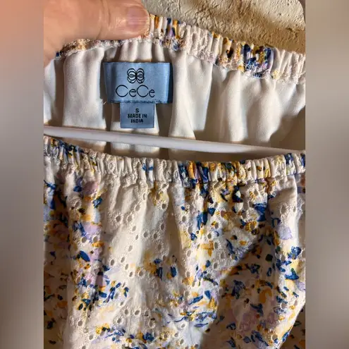 CeCe Cream Ruffled 3/4 Sleeve Blouse eyelet lined colorful floral summer casual