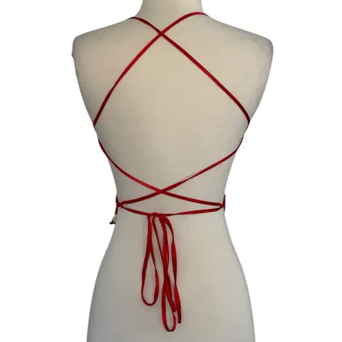 Vintage Y2K Sequin Butterfly Sexy Strappy Backless Festival Clubbing Crop Top OS Red Size undefined