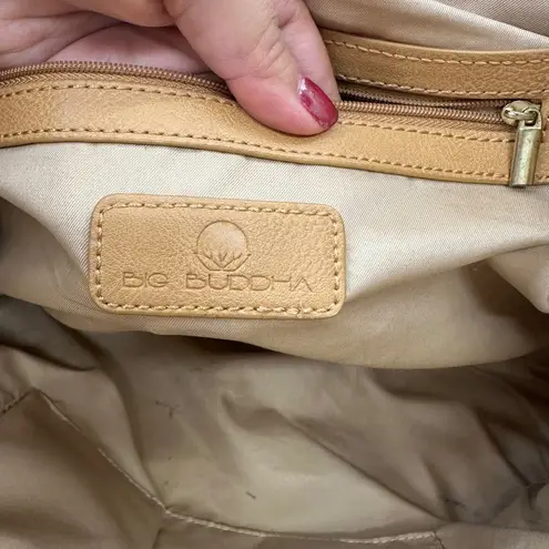 Big Buddha Beige Canvas Faux Leather Tote Bag with Tassel