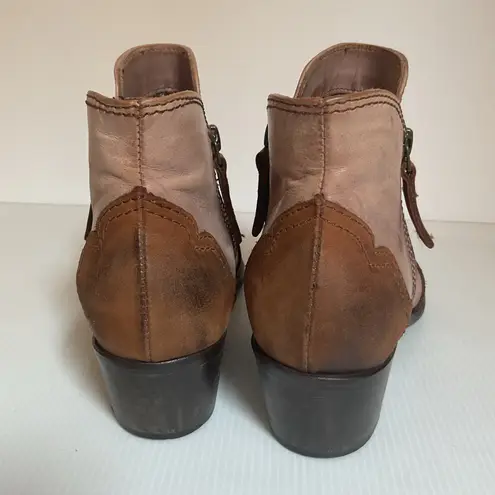 CUOIO Italian Leather Ankle Boots • Brown/Blush Pink • Western Style • 7.5