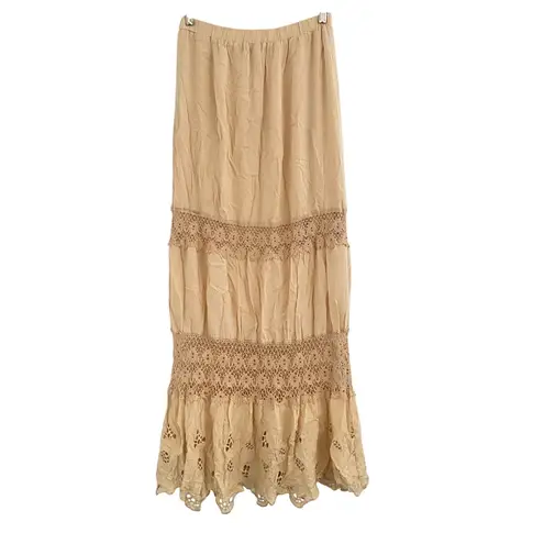 Solitaire by Ravi Khosla Boho Tiered Lace Maxi Skirt Bohemian Festival Country