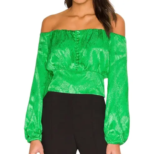 AFRM Shirt Womens Small Fem Green Jonas Top Satin Crop Off Shoulder Going Out