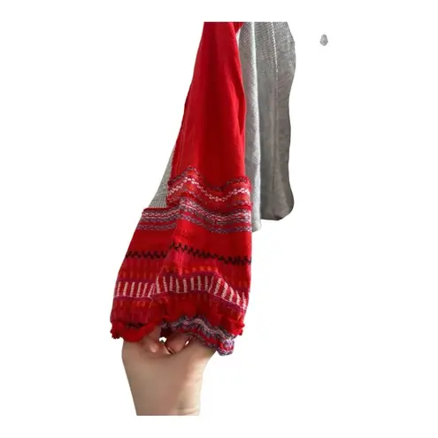 Free People  We The Free Waffle Knit Bubble Tee Gray and Red Boho Size Small