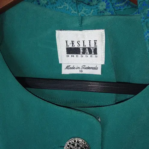 Leslie Fay 16 Vintage Scalloped Scarf Blazer in Green Plus