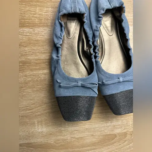 Brunello Cucinelli Suede Monili Cap-Toe Ballerina Flats slate blue Women’s Sz 40
