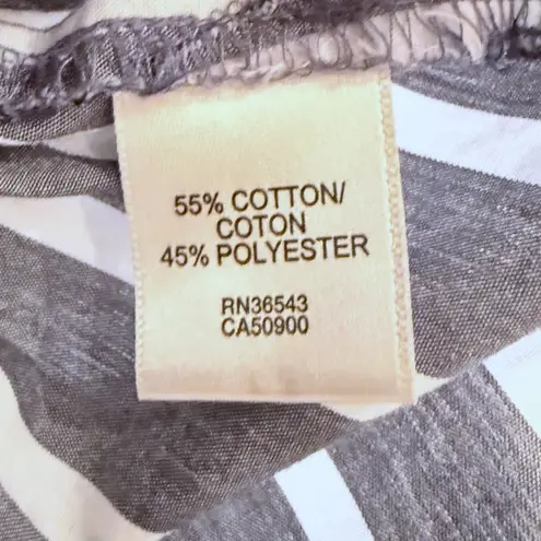 Van Heusen Gray White Striped Long Sleeve Tie Cuff Blouse Top Womens XL