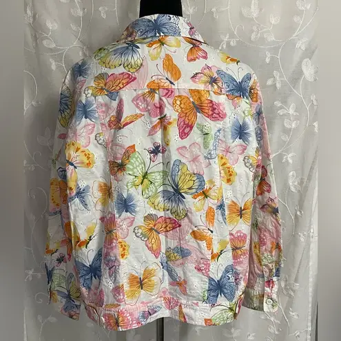 Alfred Dunner Eyelet Butterfly Lined Button Front Long Sleeve Jacket XL 16P EUC