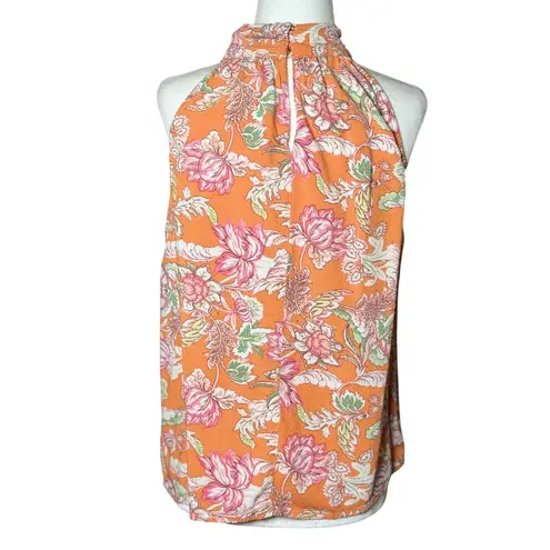 Rachel Roy Women's Multicolor Orange Floral Print Pleated Collar Tank Top Size M