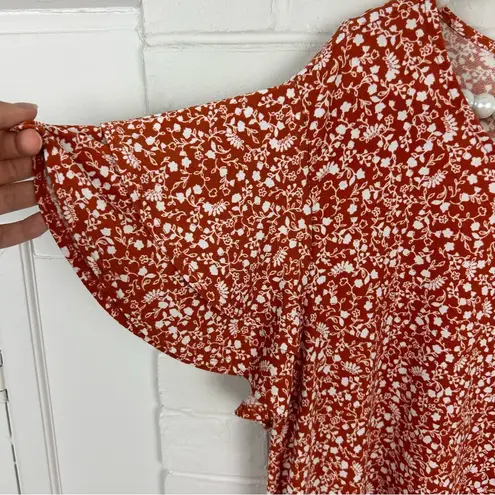 Adrianna Papell  Orange Floral Stretch Knit Short Sleeve Top Size 1X