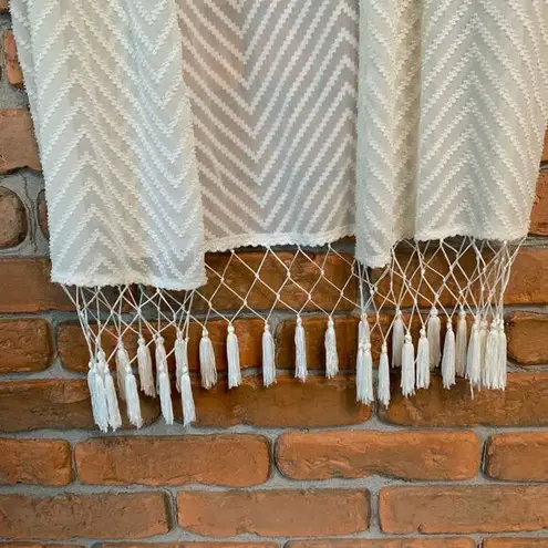 Skies Are Blue Chevron Fringe Kimono Cardigan Blouse Boho Beach Cover Up Size M