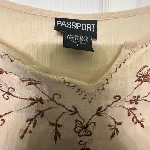 Passport Cream Embroidered Blouse Size L