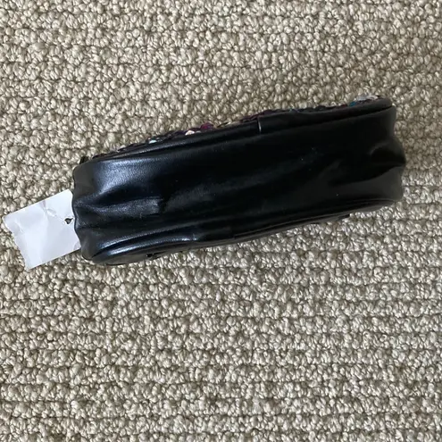 NEW Colorful Sequin Vegan Leather Zippered Pouch Small Bag NWT Black