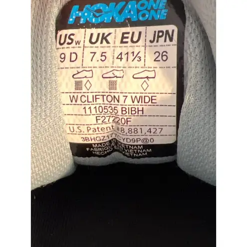 Hoka Clifton 7 Wide Running Shoes On Cloud Insoles Blue Orange Size 9D Wide