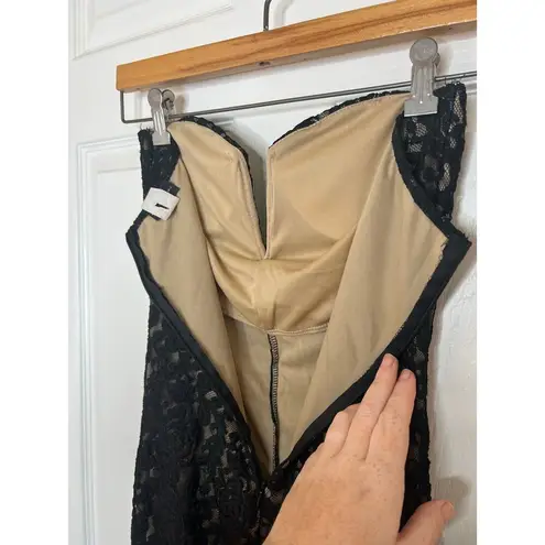 GLAMAZON Women's Black Tan Strapless Tube Top Dress Midi Front Slit Size Small