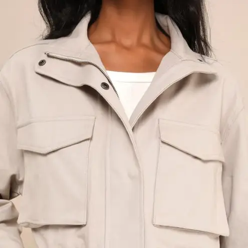 Lulus  Truly Impressive Taupe Twill Cropped Utility Jacket Denim Jean Fall - Image 4