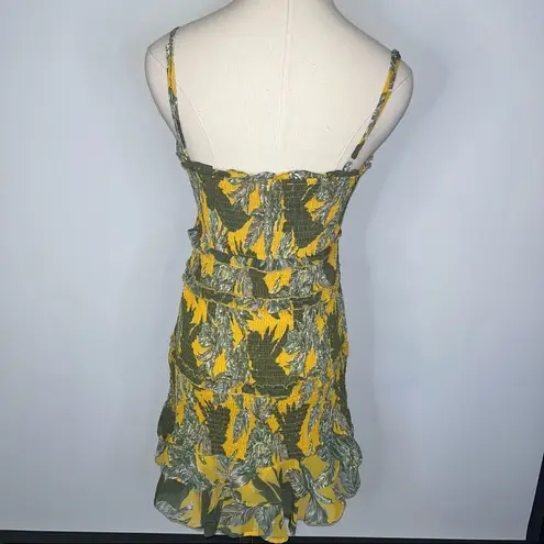 Olivaceous Yellow Green Palm Smocked Tiered Ruffle Short Mini Dress Medium NWT