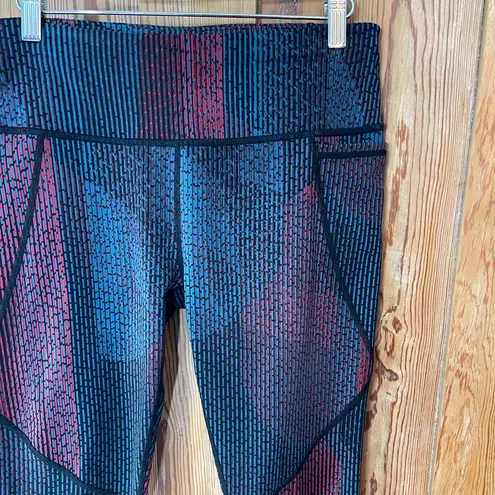 Sweaty Betty Power 7/8 Leggings Red & Teal Geo Print Activewear Pants Size 8 🍄