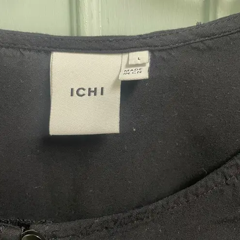 Ichi Womens Sz Large Black Lightweight Long Sleeve Blouse Top Minimalist Office