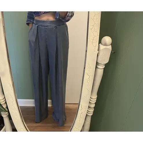 Hunter & Brooks Wide Leg Pants Tencel Blue High Rise Palazzo Trouser Size M Size M