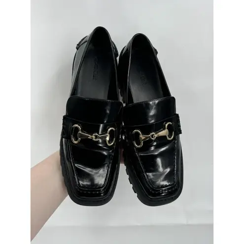 Open Edit  Loafer Women 8 Black Patent Dark Academia Preppy Y2K Buckle Horse Bit