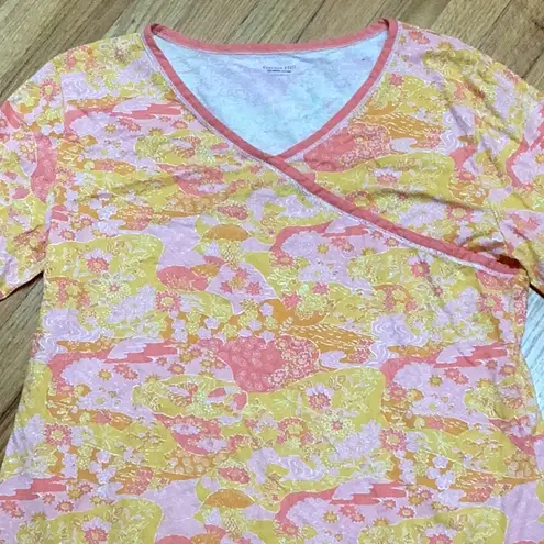 Garnet Hill Asian Wrap Organic Cotton Floral Print Pajama Top size large