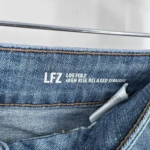 Warp + Weft Los Feilz Women's Distressed Jeans High Rise Relaxed Straight 32x28 Blue Size undefined