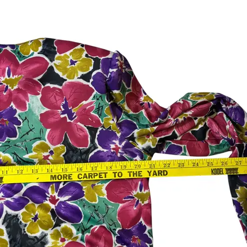 VTG Bridge Gate Floral Print Blouse Bright Colorful Flowers Button Up Jacket Size L