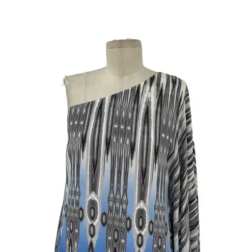 Jay Godfrey Paradis Silk One Shoulder Aztec Print Mini Dress Gray Blue Size 6