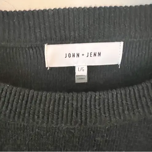 John + Jenn Black Sweater Round Neck Lace up Back Detail Pullover Size Large