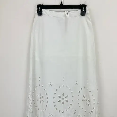 Madewell  Eyelet Embroidered Maxi Skirt Linen Salt White Resort Boho US 00 NWT