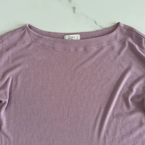 Loft Outlet Ribbed Soft Pink Boat Neck 3/4 Sleeve Top Sz Small