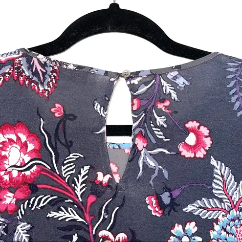 The Loft Gray & Multicolor Floral Paisley Print Ruffle Hem Blouse