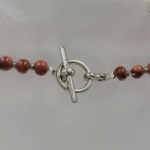 Elegant Necklace and Earings Set Silver Tone Round Pendant Beads Brown Matching