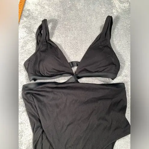 Aerie  full coverage large long black ribbed one piece swim suit