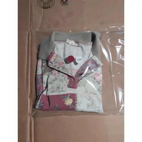 The Season Ticket Women's Large Vintage Blouse, Red Floral Shirt, Collared Top Pink