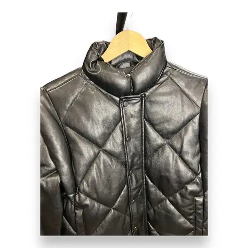 Pistola $249 Women's Black Callista Quilted Faux-Leather Jacket Coat Size Small