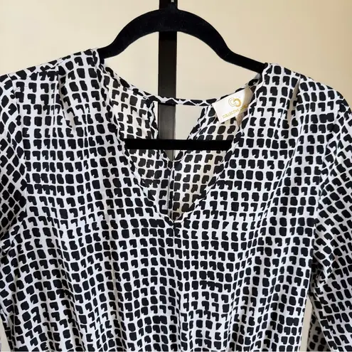 Collective Concepts Minimalist Boho Midi Dress Geometric Print 3/4 Sleeve Flattering Aesthetic XS