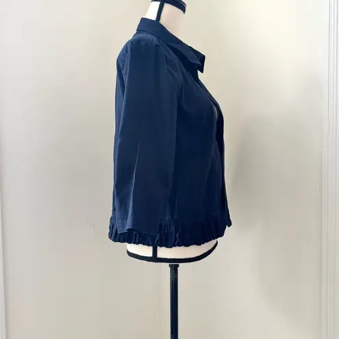 Christopher & Banks Womens Navy Cropped Jacket 3/4 Sleeves Ruffle Hem Y2K Sz M