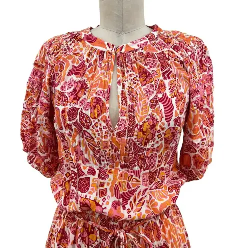 Poupette St. Barth Mini Bona V Red Chagal Printed Pink Orange Dress Size Small