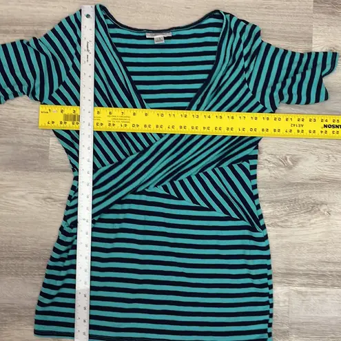 Motherhood Maternity Blue & Green Striped Crossed Front Short Sleeve Top Size XL