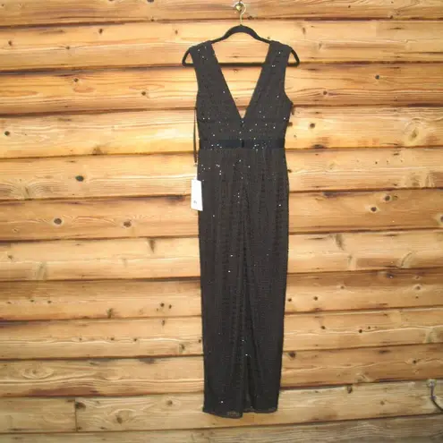 Mac Duggal 5625 Womens Black BEADED CAP SLEEVE V NECK COLUMN GOWN Dress