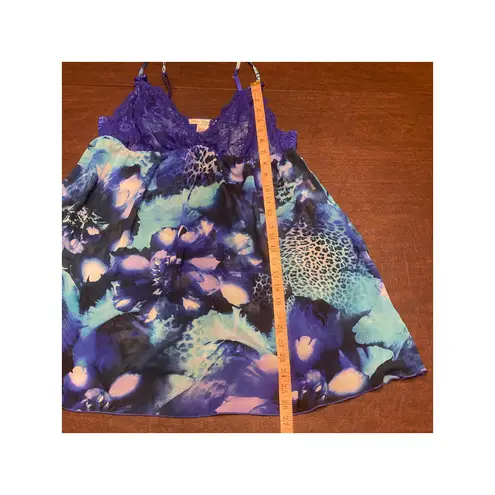 Blue Floral Lace Babydoll Chemise Nightgown Nightie Large Sheer Sleepwear Sexy