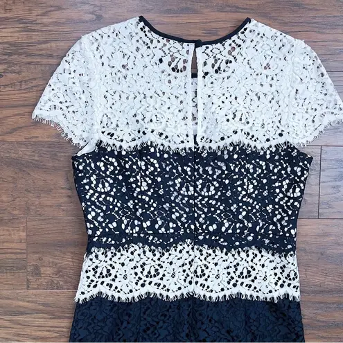 Milly • Gabrielle Dress color block lace two tone sheath black white cocktail