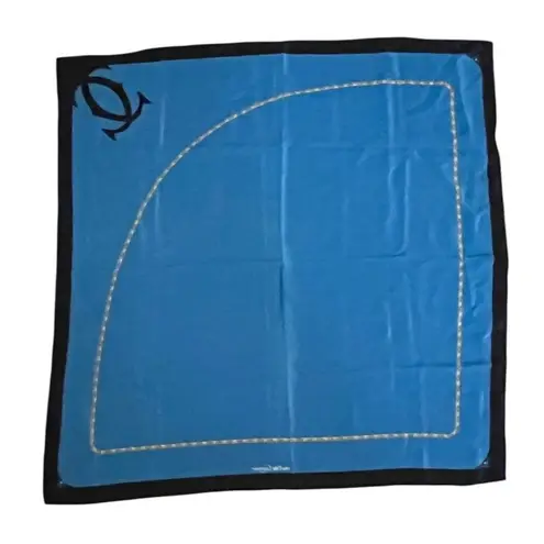 Must de Cartier Blue Silk Scarf with a chain motif Vintage 82 cm