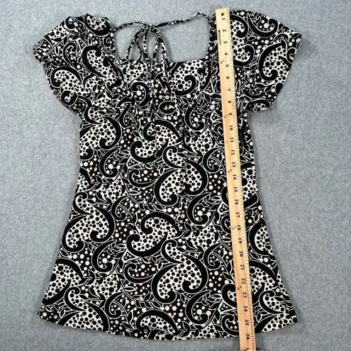 Tailor B.Moss Square Neck Tie Back Blouse Top Women's Small Stretch Black/Brown Black