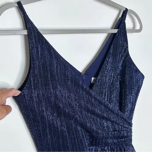 Dress the Population Metallic Fit & Flare Gown in Metallic Navy Pre-owned