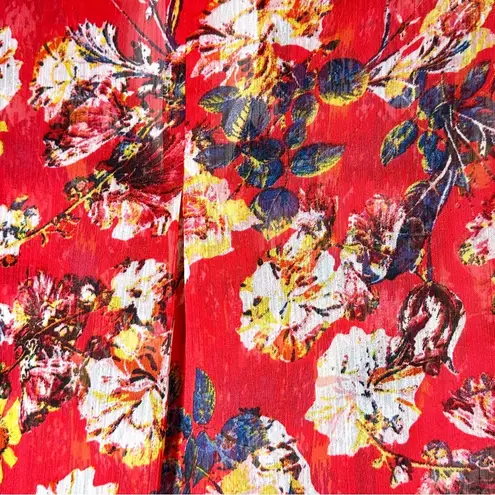 Fig And Flower Sheer Top XL Anthropologie Red Sleeveless Floral Blouse Anthro