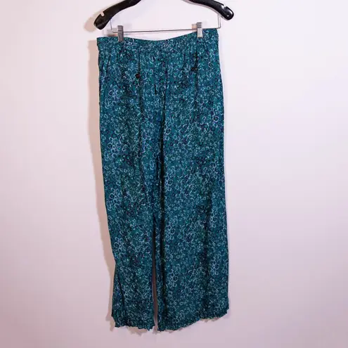 Cefinn Silk Chiffon Blue Green Print Pattern Straight Leg Trouser Pants 8